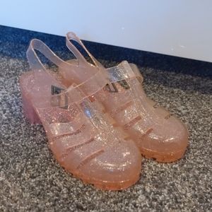 pink glitter jelly sandals
